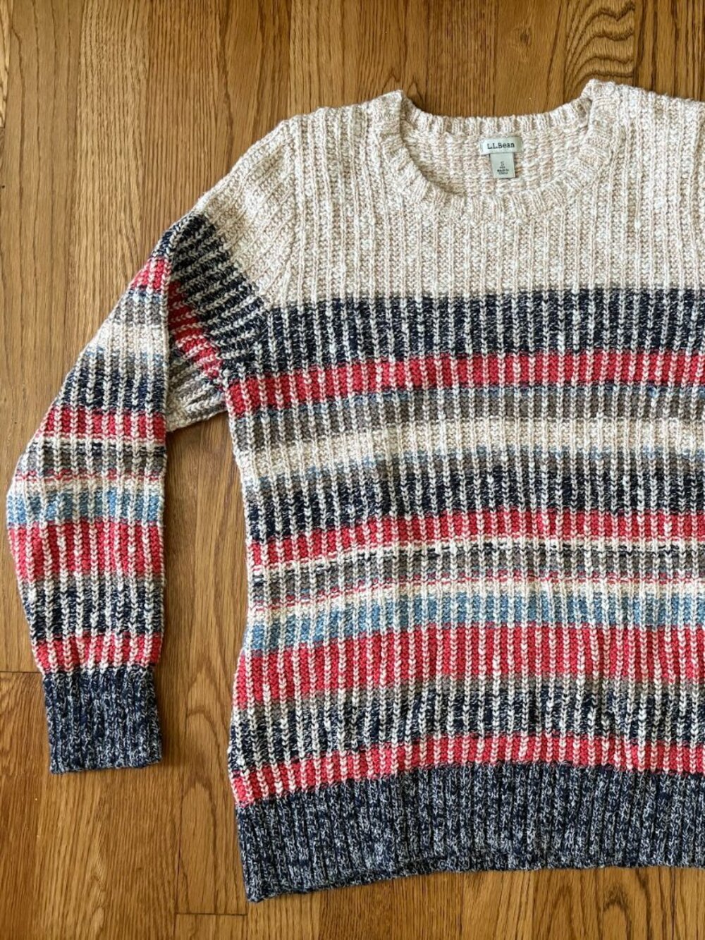 LL Bean Cotton Ragg Sweater Marled Crewneck Size S. Striped